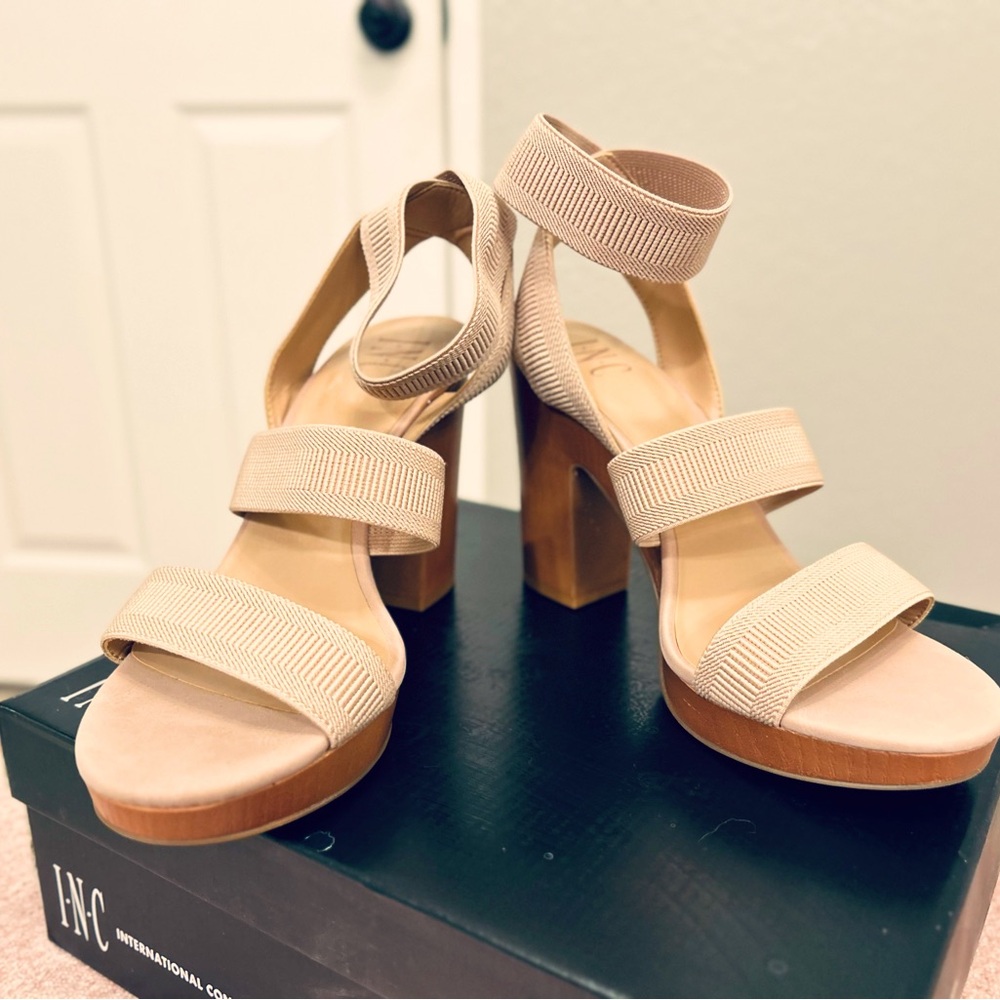 INC Roesiaf 1/2 Platform Ribbed Elastic Strap Ankle Slip On 👡💕